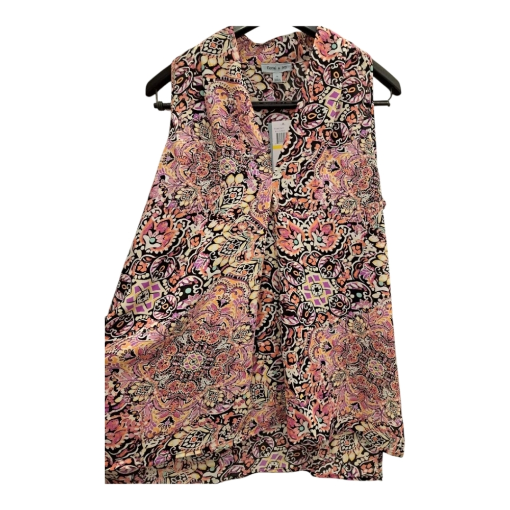 Floral & Ivy Sleeveless Print Blouse - Pink & Black Sm,M,XL - Picture 3 of 5